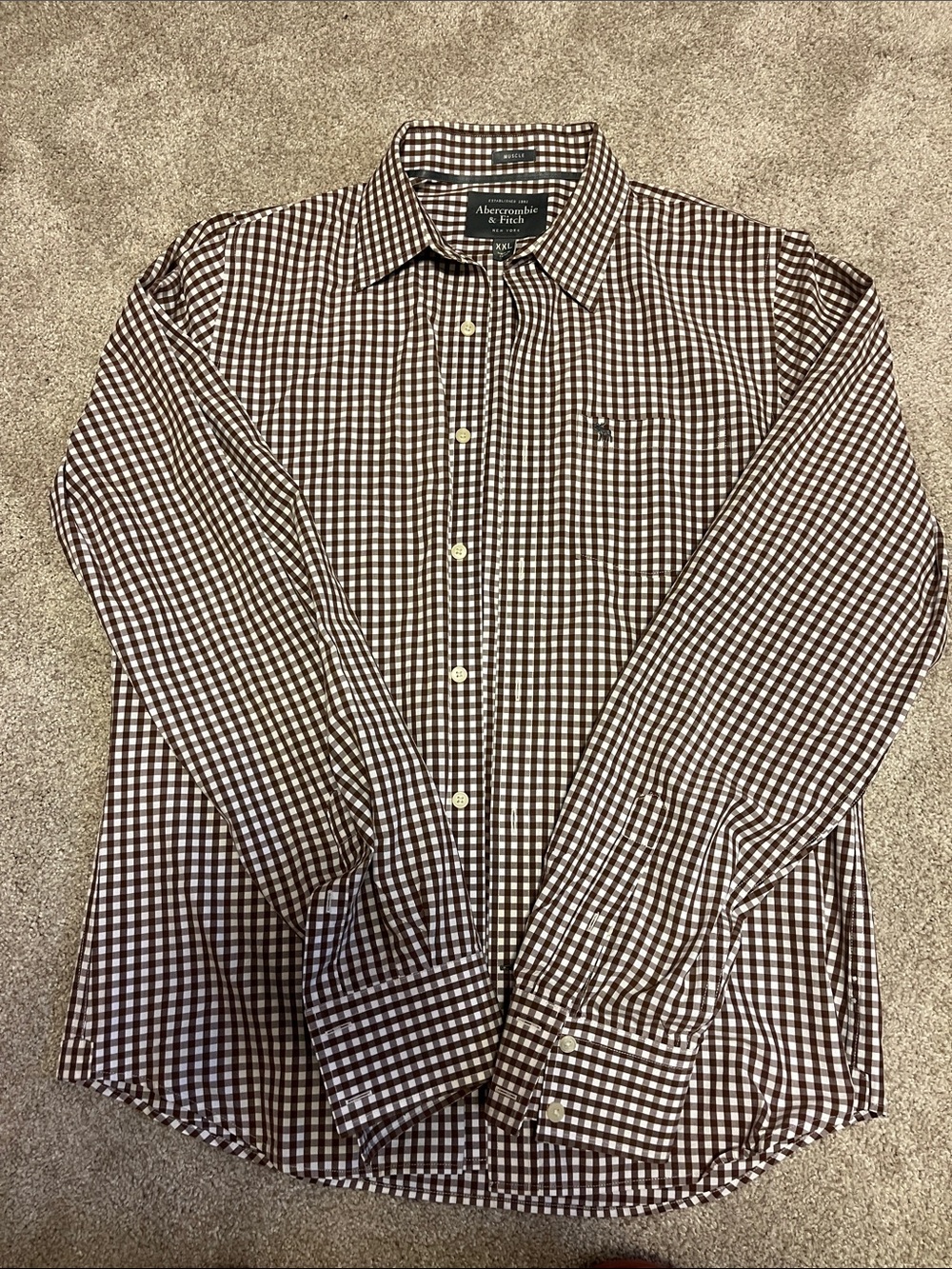 Abercrombie & Fitch Brown and White Gingham Button-Down Shirt